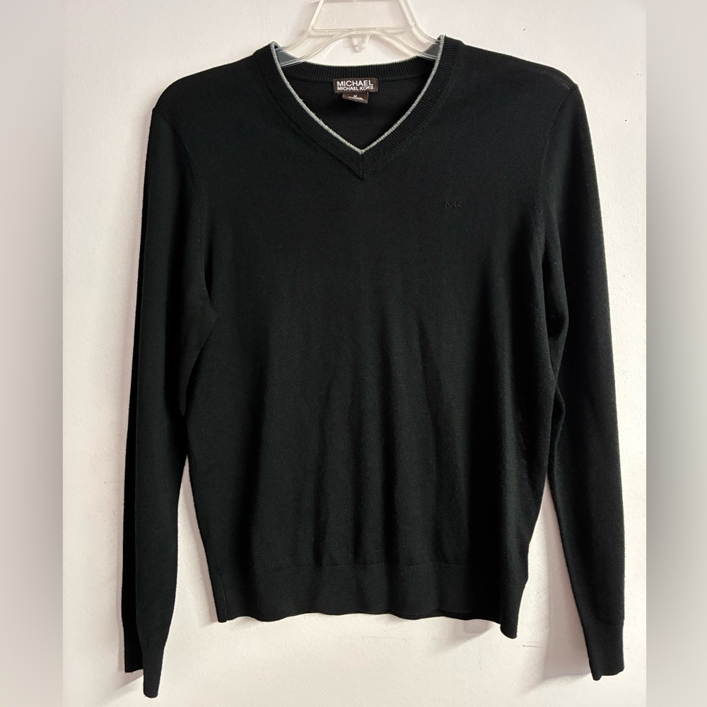 Michael Kors Men’s Pullover V Neck Sweater, Medium, Acrylic/Wool Blend, Black